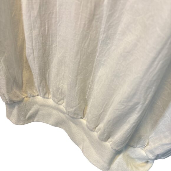 Vintage 90s Tiger White Lace Trim V Neck Top Sz L Banded Hem Sleeve Cuffs Beachy - Picture 3 of 8
